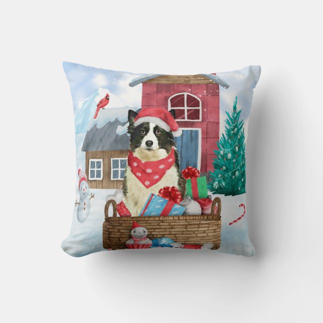 Gräns Collie Hund i julhuset snö i Hund Kudde (Framsida)