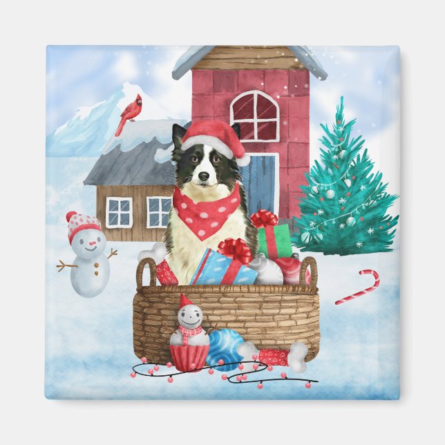 Gräns Collie Hund i julhuset snö i Hund Magnet (Framsidan)