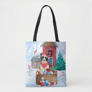 Gräns Collie Hund i julhuset snö i Hund Tygkasse
