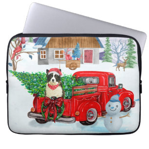 Gräns Collie hund i julleveransen Lastbil Snö Laptop Fodral