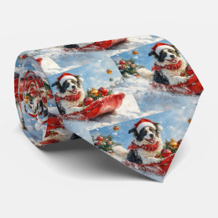 Gräns Collie Hund i Sledge Låt det snöa jul Slips