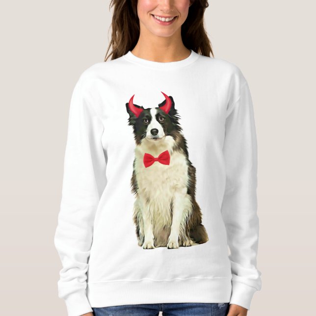 Gräns Collie Hund in Halloween T Shirt (Framsida)