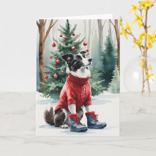Gräns Collie Hund jul Hälsning Kort (Gul blomma)