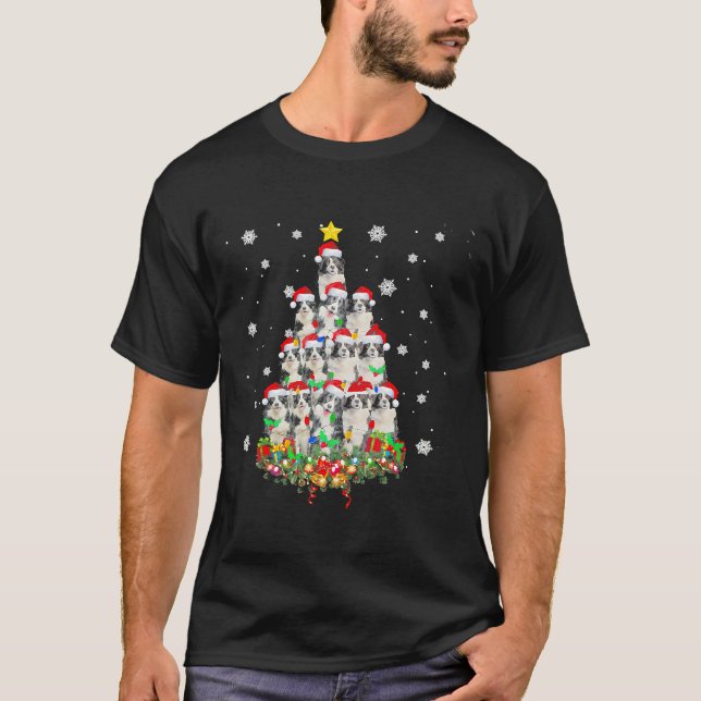 Gräns Collie Hund Julgran T Shirt (Framsida)
