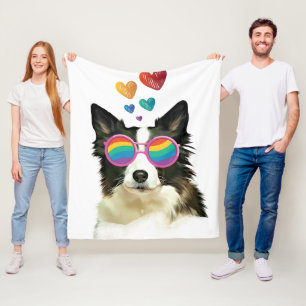 Gräns Collie Hund med Hearts Valentine Day Fleecefilt