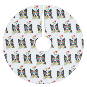 Gräns Collie Hund med Hearts Valentine Day Julgransmatta Borstad Polyester