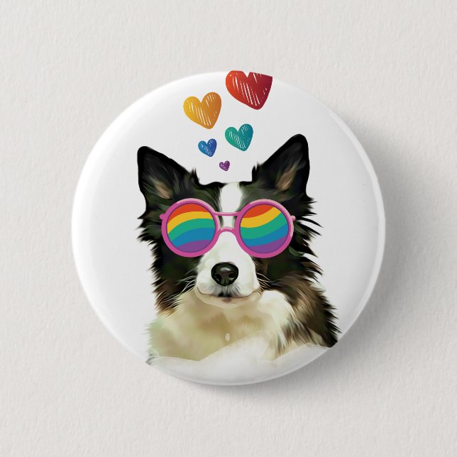Gräns Collie Hund med Hearts Valentine Day Knapp (Framsida)