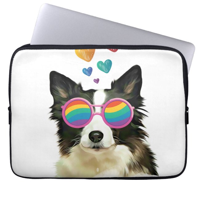 Gräns Collie Hund med Hearts Valentine Day Laptop Fodral (Framsidan)