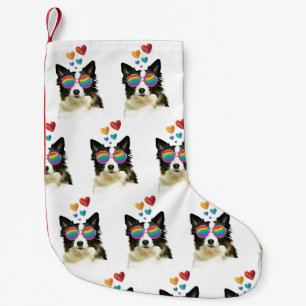 Gräns Collie Hund med Hearts Valentine Day Liten Julstrumpa