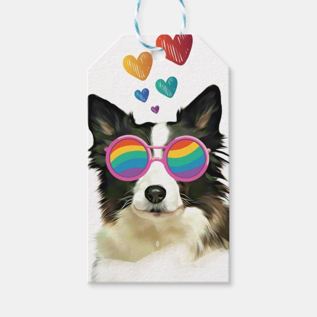 Gräns Collie Hund med Hearts Valentine Day Presentetikett (Framsidan)