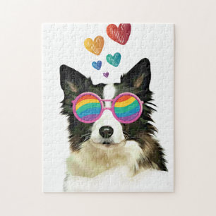 Gräns Collie Hund med Hearts Valentine Day Pussel
