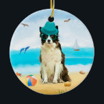 Gräns Collie Hund on Beach Julgransprydnad Keramik<br><div class="desc">Cute hund på stranden är en perfekt presentidé för någon som kärlek i hund aveln.</div>