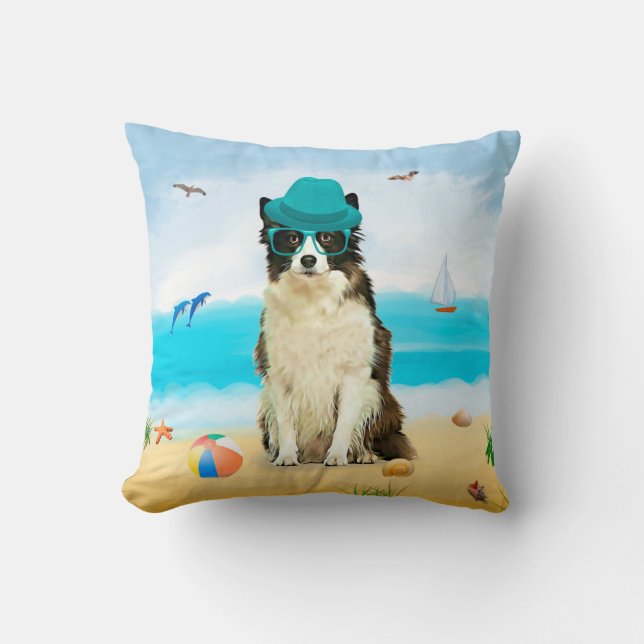 Gräns Collie Hund on Beach Kudde (Framsida)