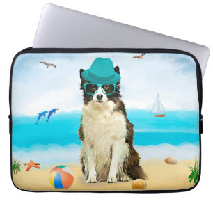 Gräns Collie Hund on Beach Laptop Fodral
