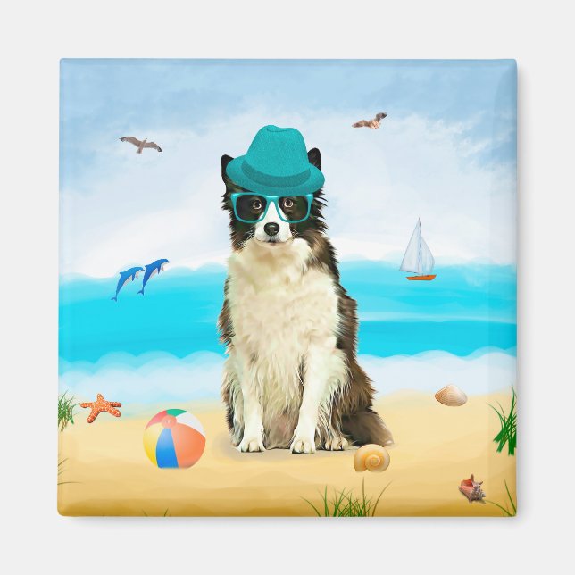 Gräns Collie Hund on Beach Magnet (Framsidan)