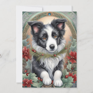 Gräns Collie Hund Poinsettias Holly jul Julkort