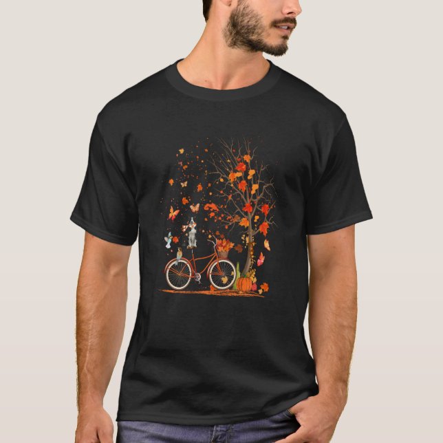 Gräns Collie Hund Pumpkin Bicycle Höst löv Träd T Shirt (Framsida)