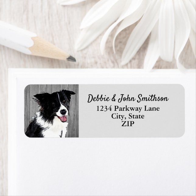 Gräns Collie Hund Returadress Animal Cute Labe Etikett (Insitu)