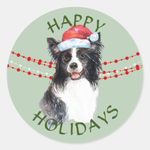 Gräns Collie Hund Santa Hat Glad helg Runt Klistermärke