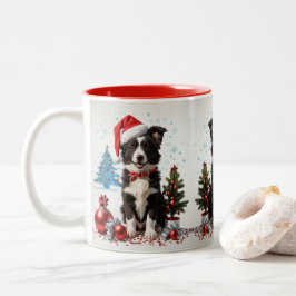 Gräns Collie Hund Santa Hat Julafton God jul Två-Tonad Mugg