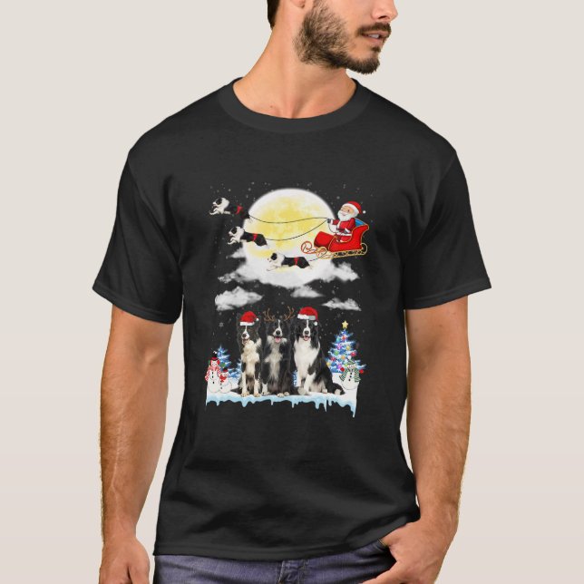 Gräns Collie Hund Santa Sleigh jul Älskare T Shirt (Framsida)