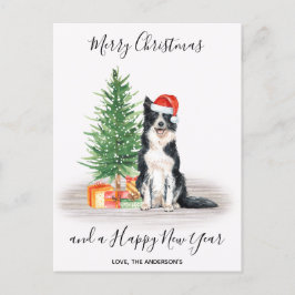 Gräns Collie Hund Santa Träd God jul Helg Vykort