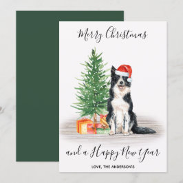 Gräns Collie Hund Santa Träd God jul Julkort