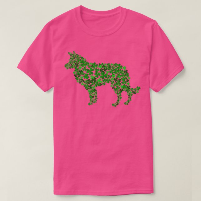 Gräns Collie Hund Shamrock Löv St Patrick Day T Shirt (Design framsida)