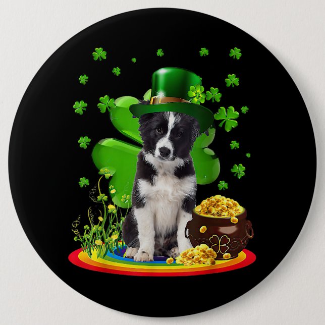Gräns Collie Hund Shamrock St patricks day Hund Ir Knapp (Framsida)