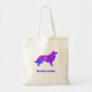 Gräns Collie Hund Shock rosa & Blue Silhouette Tygkasse