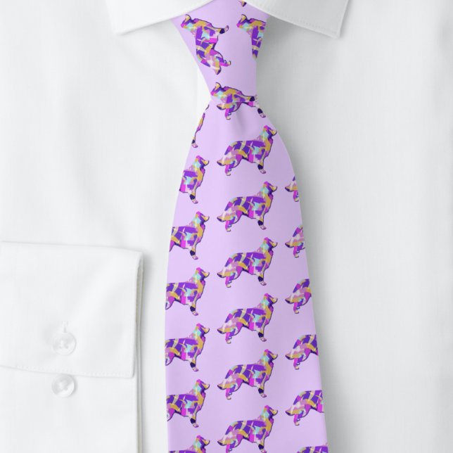 Gräns Collie Hund Silhouette Lila Lt Lila Nacke Slips (Border Collie silhouette tie)
