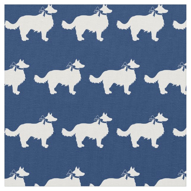 Gräns Collie Hund Silhouette Pet Navy Blue Tyg (Närbild)