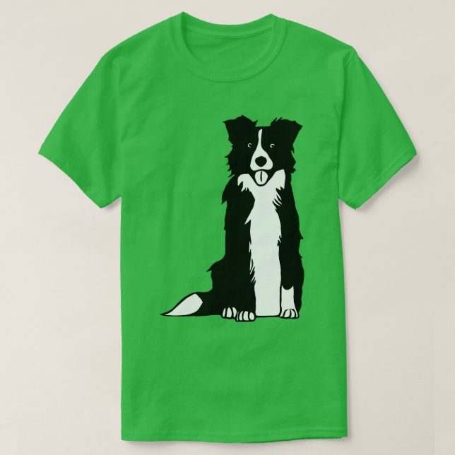 Gräns Collie Hund Sitta T Shirt (Design framsida)