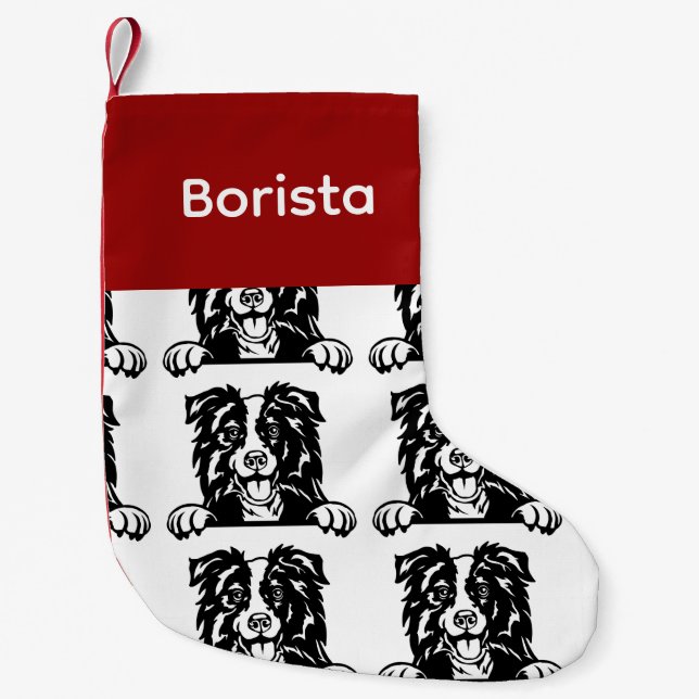 Gräns Collie hund sockor Anpassad hund Socks - Pu Liten Julstrumpa (Framsidan)