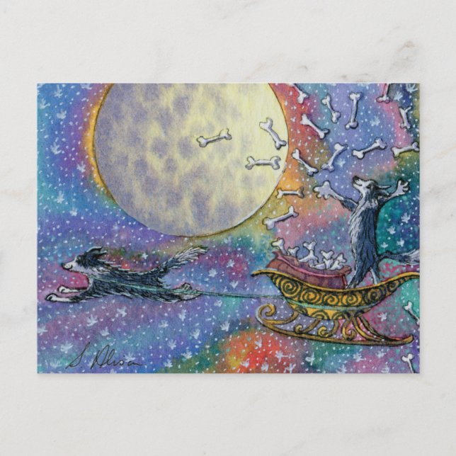 Gräns Collie hund som kastar ben till världen Vykort (Framsida)