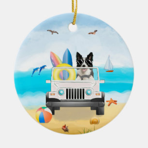 Gräns Collie Hund som kör på Beach  Julgransprydnad Keramik