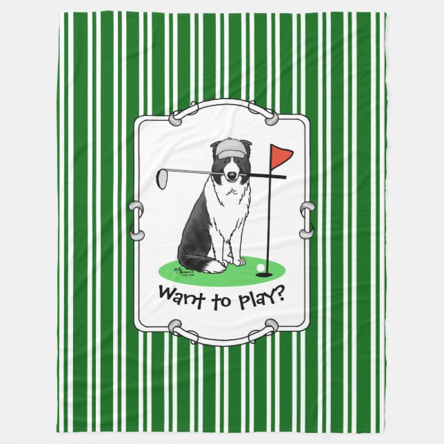 Gräns Collie Hund som spelar Golf-Roligt (svartvit Fleecefilt (Framsidan)
