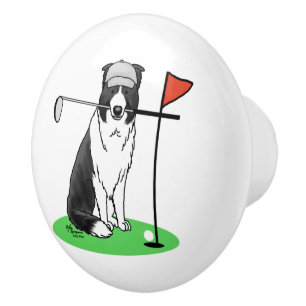 Gräns Collie Hund som spelar Golf-Roligt (svartvit Knopp