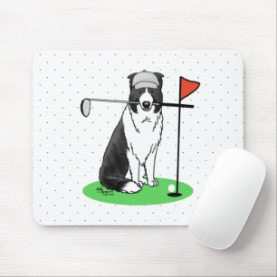 Gräns Collie Hund som spelar Golf-Roligt (svartvit Musmatta