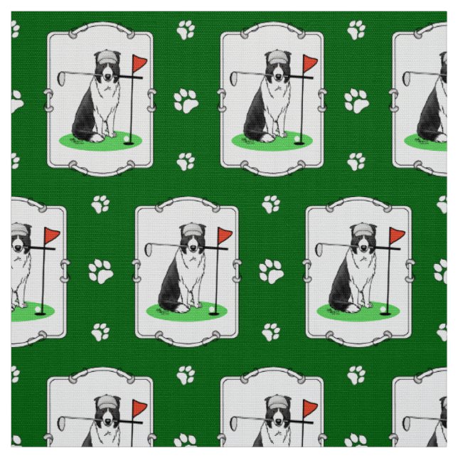 Gräns Collie Hund som spelar Golf-Roligt (svartvit Tyg (Provkarta)