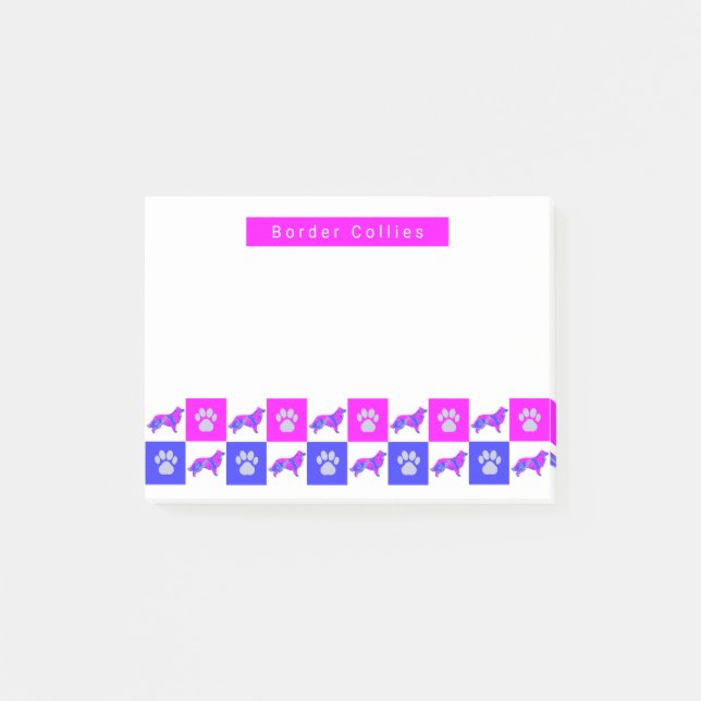 Gräns Collie Hund & Tass Shock rosa & Blue Post-it Block (Framsida)