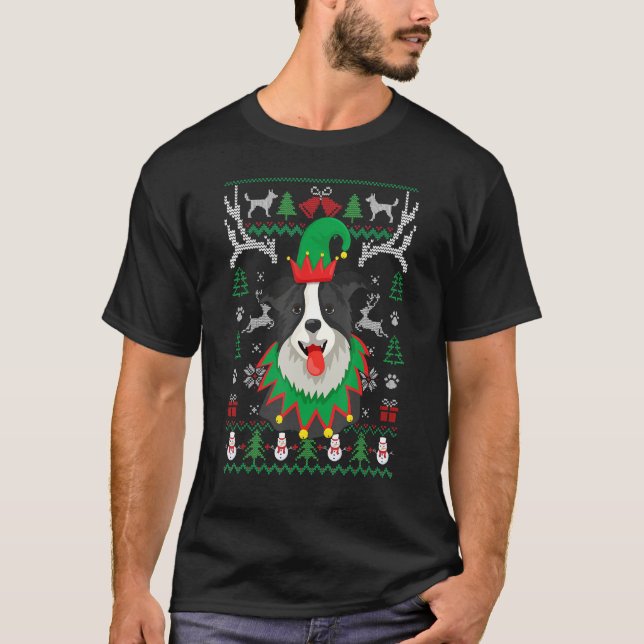 Gräns Collie Hund Ugly jul Reindeer Sweater T Shirt (Framsida)