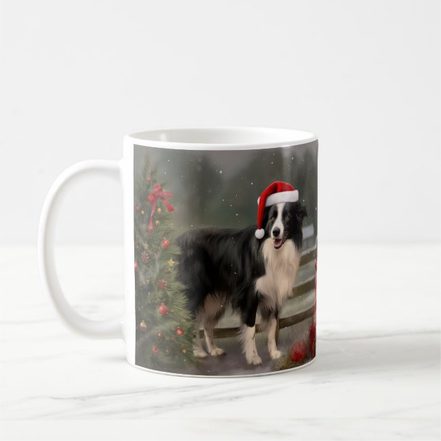 Gräns Collie Hund under julen i Snö Kaffemugg (Vänster)