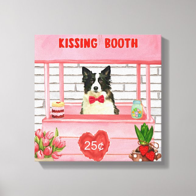 Gräns Collie Hund Valentine Day Kissing Booth Canvastryck (Framsida)
