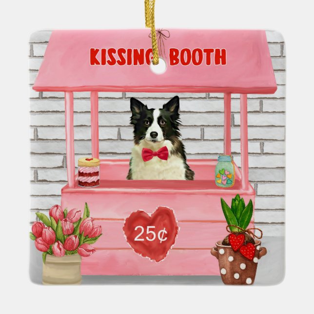 Gräns Collie Hund Valentine Day Kissing Booth Julgransprydnad Keramik (Framsida)