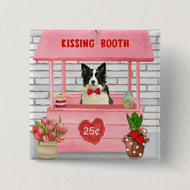 Gräns Collie Hund Valentine Day Kissing Booth Knapp (Framsida)