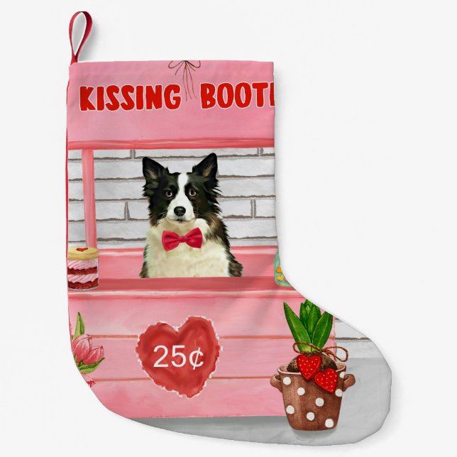 Gräns Collie Hund Valentine Day Kissing Booth Liten Julstrumpa (Framsidan)