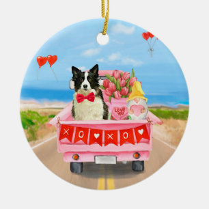 Gräns Collie Hund Valentine Day Lastbil Hearts Julgransprydnad Keramik