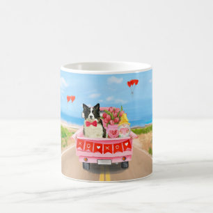 Gräns Collie Hund Valentine Day Lastbil Hearts Kaffemugg
