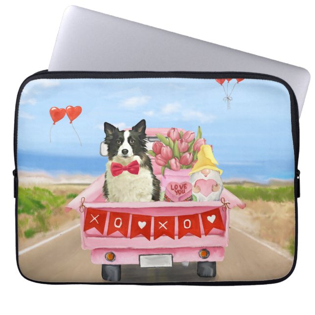 Gräns Collie Hund Valentine Day Lastbil Hearts Laptop Fodral (Framsidan)